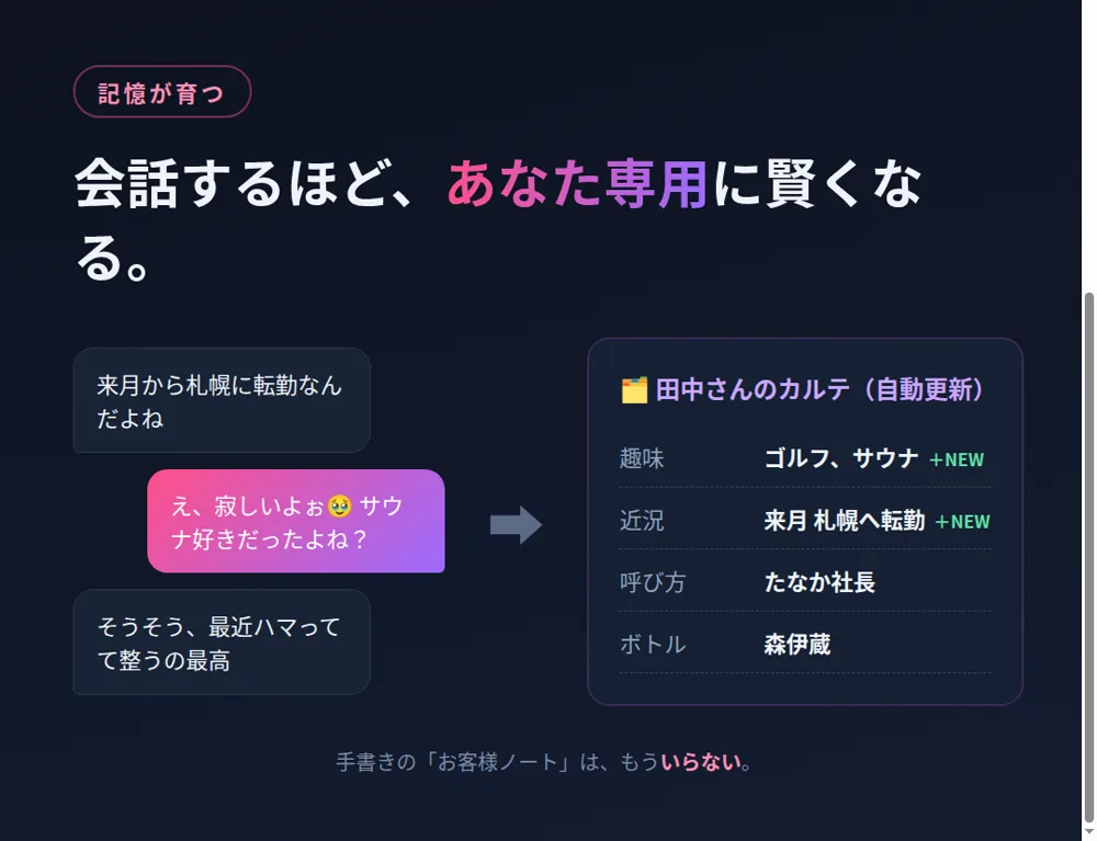 会話するほどカルテが自動で育つ